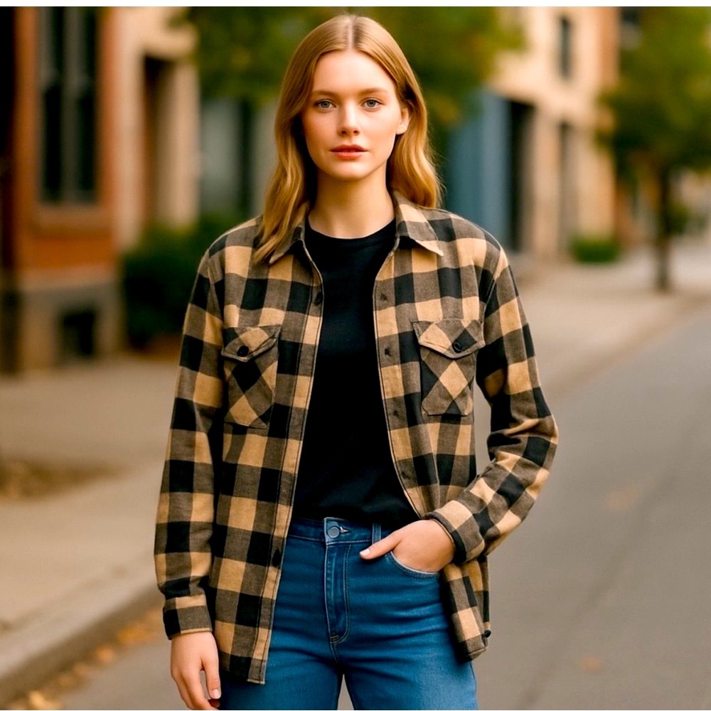 Wild Fable Flannel Buffalo Check Shirt Jacket in Black and Yellow, size